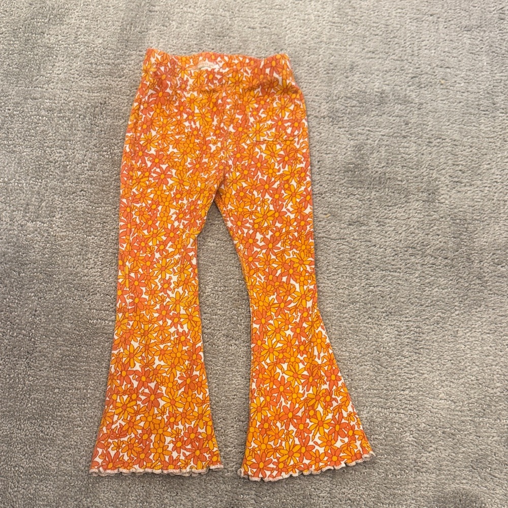Zara 3-4 Floral Orange Kids Bell-Bottom Pants
